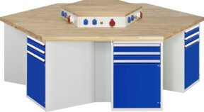 Rau Gruppenwerkbank 492-EA mit Steckdosenleiste, B/T/H: 270 x 23,4 x 89 cm, 6x2 Schubladen und 6x1 Tür, Mehrfarbig - Bild 1