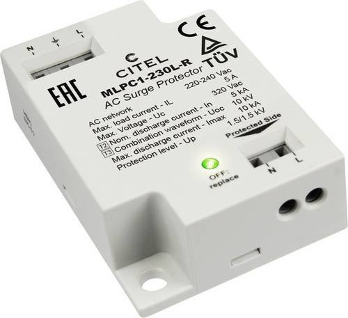 Citel Einbau-Überspannungsschutz MLPC1-230L-R für Abzweigdosen, 10 kA, Weiß - Bild 1