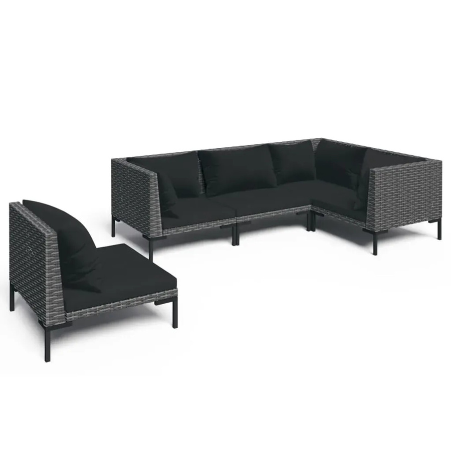 vidaXL 5-tlg Garten-Lounge-Set in U-Form aus Poly-Rattan mit Kissen in Dunkelgrau und Schwarz - Bild 2