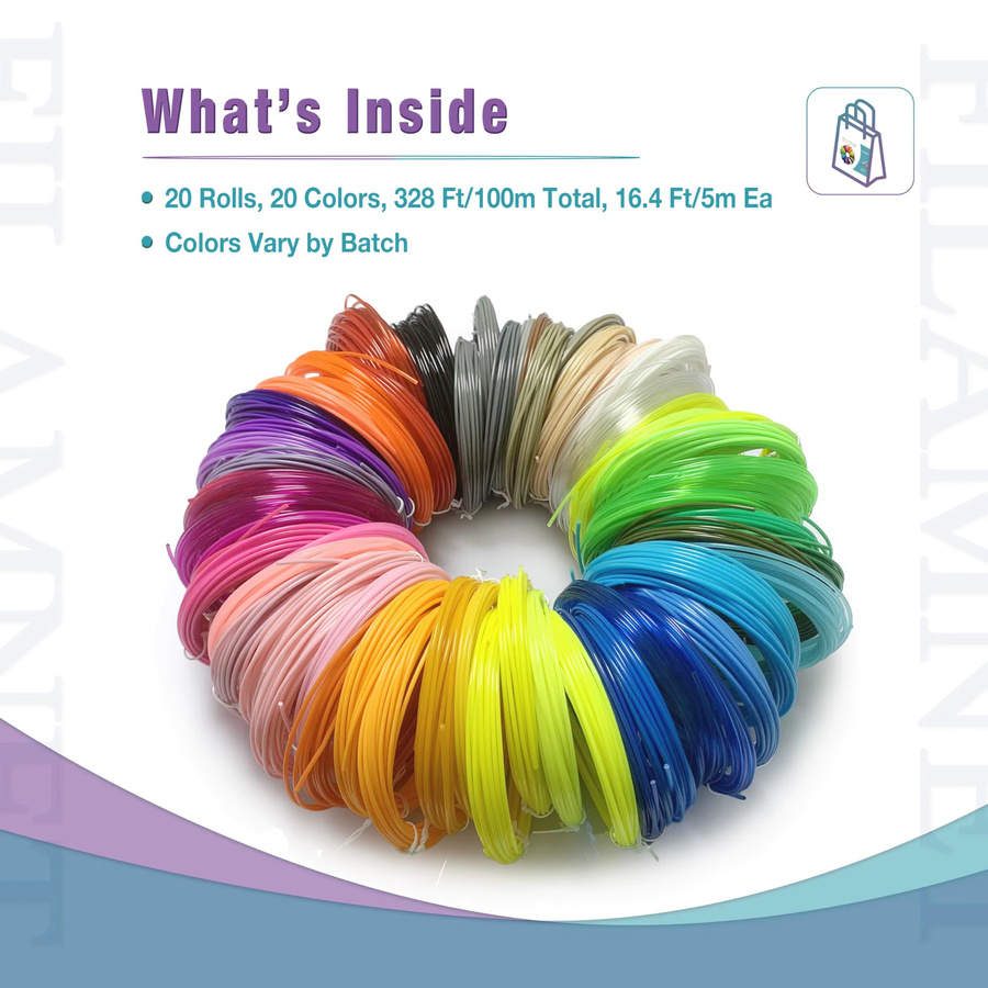 BING3D cPLA 3D-Stift-Druckfilament in 20 Farben, 3 Meter Multicolour FDM-Filament für Kunst und Handwerk - Bild 3