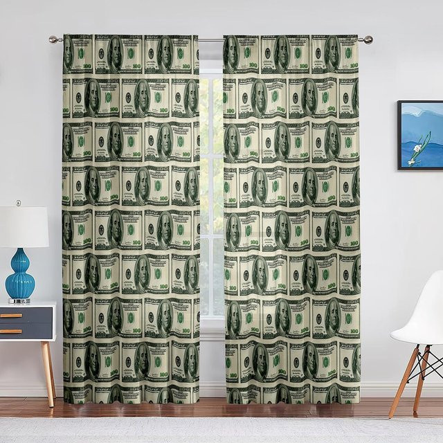 Yiran Furniture Transparenter Voile Vorhang mit 100 Dollar Schein Motiv, Mehrfarbig, Breite: 100 cm, Höhe: 130 cm - Bild 1