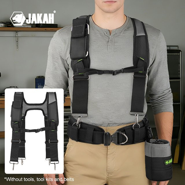 JAKAH Gepolsterte Hosenträger Universelle Bau-Schultergurte mit Vier Lendenriemen in Schwarz JK-178-B - Bild 1
