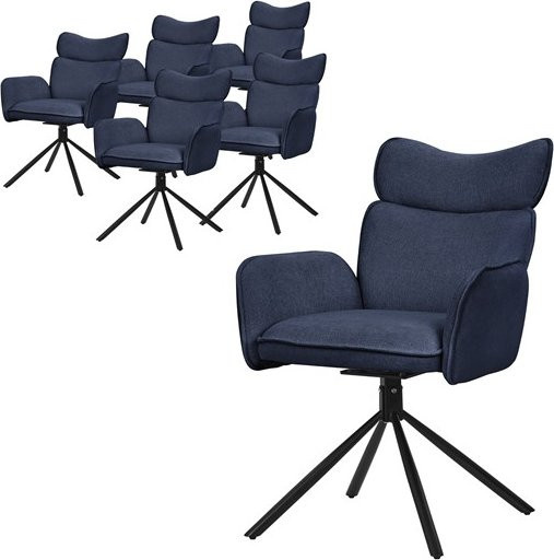 6er Set Esszimmerstühle ML-Design drehbar in Dunkelblau mit Rücken- und Armlehnen - Bild 1