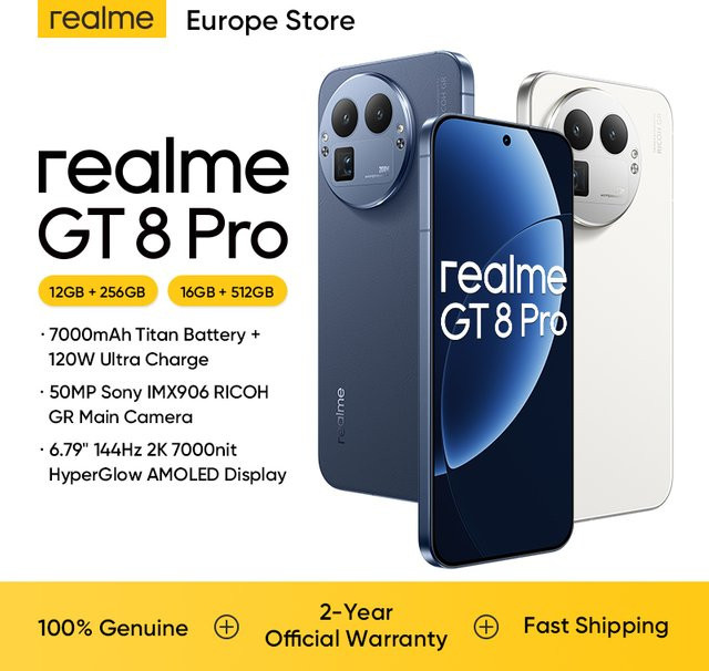 realme GT8 Pro 5G Smartphone mit Android 16, 6,78 Zoll 2K 144Hz AMOLED Display, Snapdragon 8, 200MP Kamera, 7000 mAh Akku, Blau - Bild 1