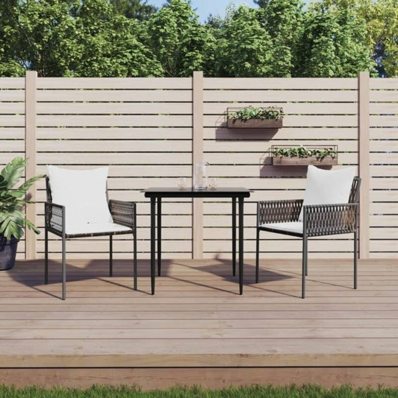 3-teilige moderne Garten-Essgruppe aus Poly-Rattan und Stahl mit Kissen in Braun und Weiß von vidaxl - Bild 1