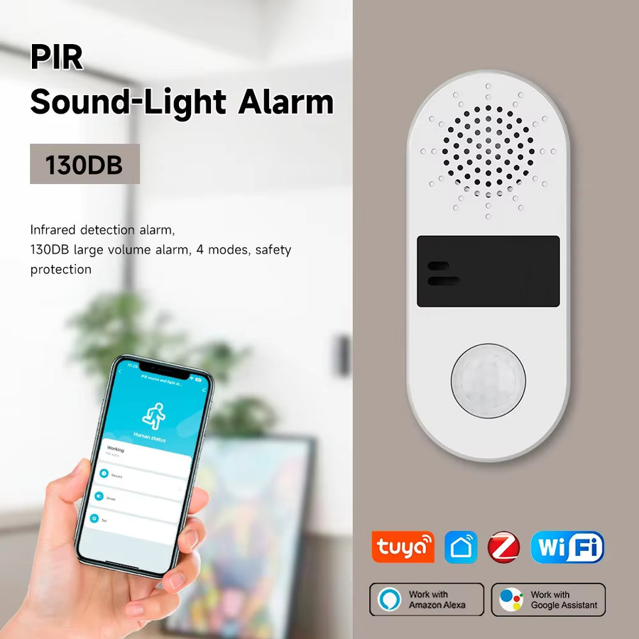 Tuya Smart PIR Bewegungsmelder mit Sound und Licht Alarm, Wifi Infrarot Detektor für Smart Home, kompatibel mit Alexa und Google Home, Weiß - Bild 2