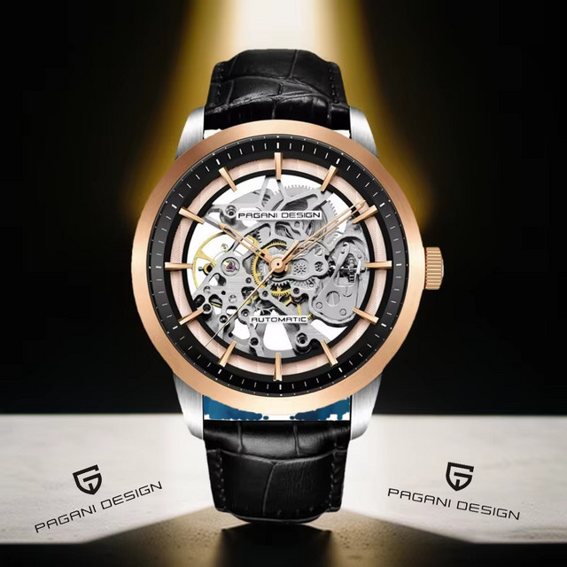 PAGANI DESIGN Armbanduhr, Automatik, Edelstahl, Leder, Schwarz, Herren - Bild 1