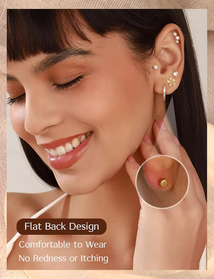 Bobisty Ohrstecker Creolen, 14K vergoldet, Edelstahl, Herz-Blumen, Damen - Bild 2