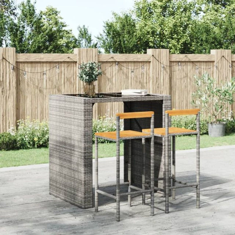 Set aus 2 Barhockern von vidaxl aus grauem Polyrattan und Akazienmassivholz - Bild 1