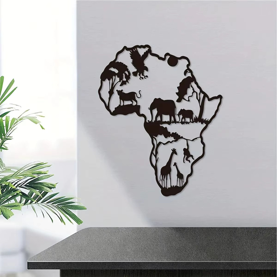 DDPNKL Afrikanische Tierkarte aus Metall in Schwarz für Wanddekoration im Innen- und Außenbereich - Bild 3