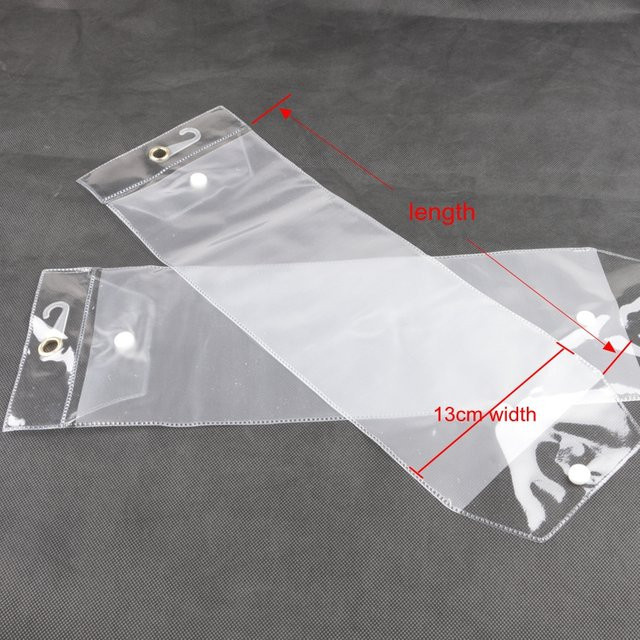 5er Set transparente PVC-Verpackungstaschen für Haarverlängerungen mit Druckknopf und Haken, 14 bis 24 Zoll - Bild 1