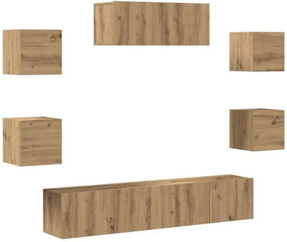 Vidaxl 7-teiliges TV-Schrank-Set zur Wandmontage in Artisan Eiche Natur und Beige - Bild 1