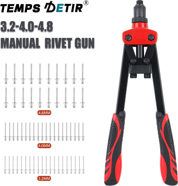 Manuelle Nietpistole TEMPS DETIR als arbeitssparende Blindnietpistole für den Haushalt mit ergonomischem rutschfestem PVC-Griff, geeignet für Nieten von 3,2 mm bis 4,8 mm - Bild 1