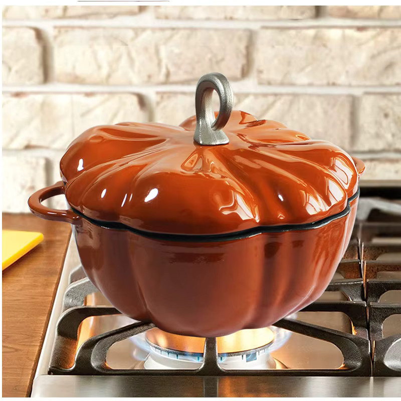Kürbis-Dutch-Ofen aus emailliertem Gusseisen in Orange und Rot, 3,3 l - Bild 3