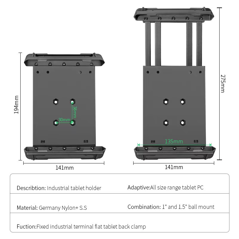 VINmounts industrielle Tablet-Halterung für 7-Zoll-Tablets in Schwarz, kompatibel mit RAM B 1" und C 1,5" Kugelbasen - Bild 2