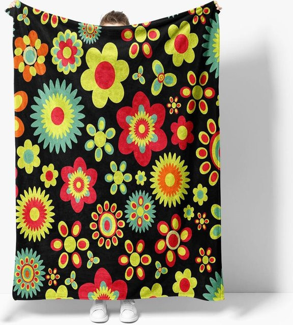 JMG Household Supplies Fleece-Decke mit Blumenmuster im Retro-Stil, weiche Dekorative Kuscheldecke aus Coral Fleece, Mehrfarbig, B x H: 70 x 100 cm - Bild 1