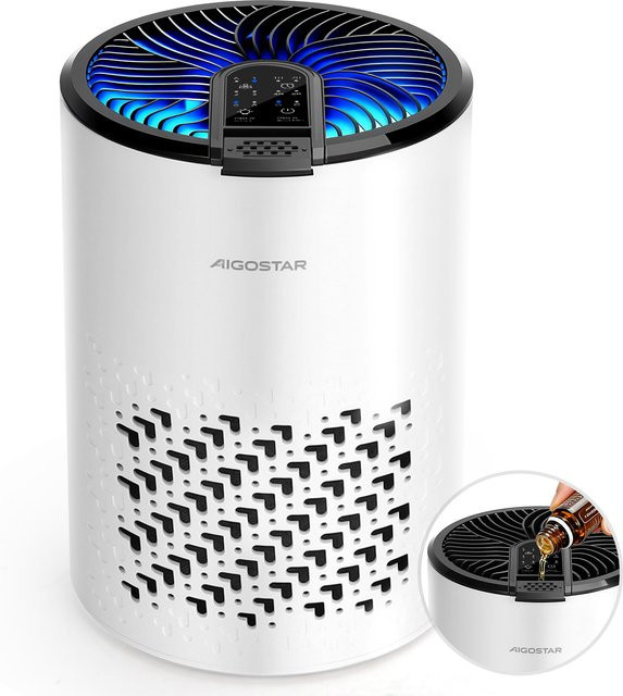 Aigostar Luftreiniger in Weiß mit 4-fach HEPA-Filter und Aktivkohle für Allergiker, inklusive Schlafmodus und Aromatherapie-Funktion - Bild 1
