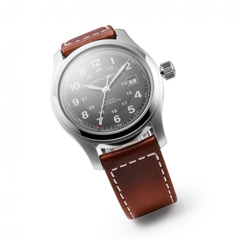 Hamilton Herrenuhr Khaki Field, Automatik, Edelstahl, Leder, 42 mm, Schwarz - Bild 2