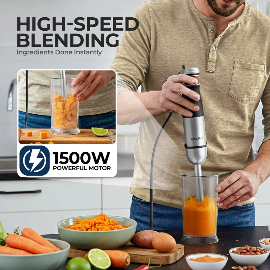 ROUNY 6-in-1 Multifunktions-Stabmixer in Schwarz mit 1500W Leistung und Edelstahlklingen - Bild 2