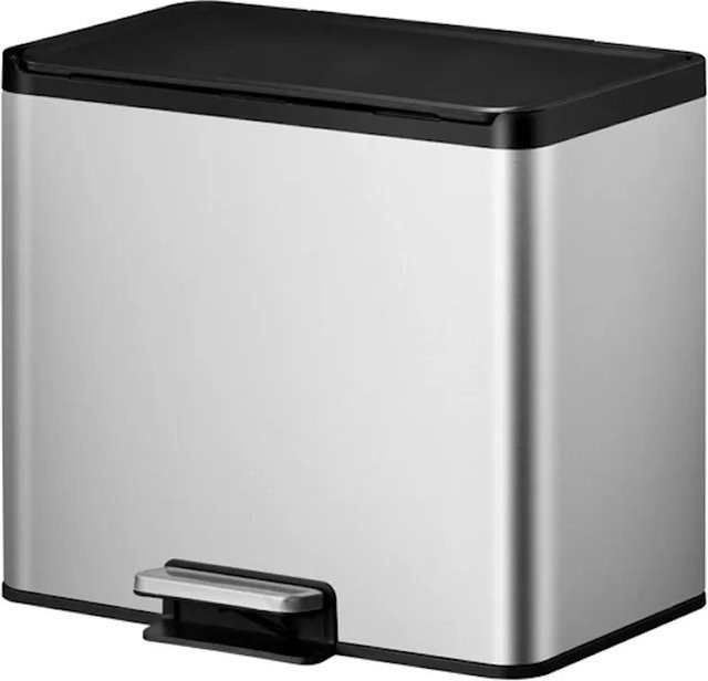 PROREGAL Rechteckiger Treteimer aus gebürstetem Edelstahl mit Soft Close und Stay Open Deckel, Silber, Volumen: 30 Liter, H x B x T: 41,1 x 46,2 x 38,8 cm - Bild 1