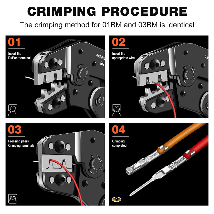 ACOONY Crimpzange Micro Pin Connector Crimper für JST XH PH SH Molex KK D-Sub Terminals AWG 28-20/28-26 in Schwarz - Bild 5
