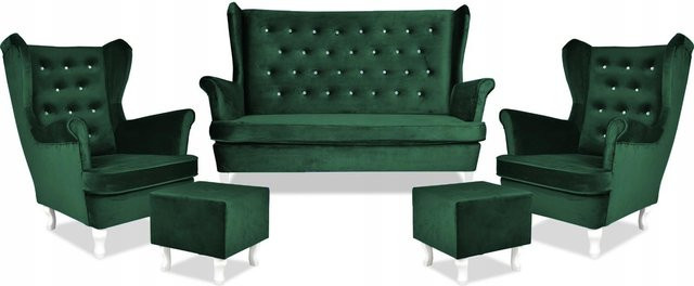 Lounge-Möbelset Diana von FamilyMeble im skandinavischen Stil bestehend aus Sofa, Ohrensessel und Poufs - Bild 1