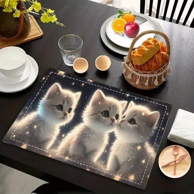 VIKAMA Sternenhimmel-Tischset mit Katzenmotiv, wasserdicht und ölbeständig - Bild 1