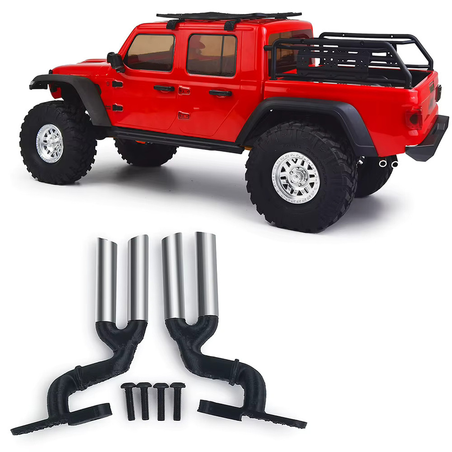AXSPEED Doppelrohr-Auspuff, RC Crawler Auto Zubehör, Metall, Schwarz - Bild 2