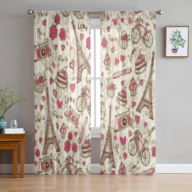 Super Six Paris Vintage Eiffelturm Gardine aus transparentem Organza in Weiß, B: 135 cm, H: 114 cm - Bild 1