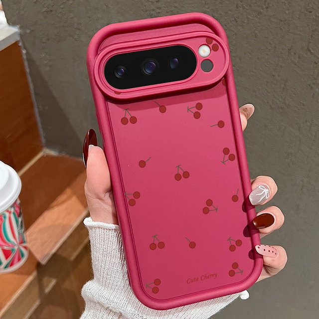 MOESOE Handyhülle mit Kirschmuster für Google Pixel 10 9 8 7 Pro XL und 9A 8A 7A, stoßfeste TPU Softcover in Schwarz - Bild 1