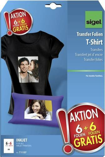 Sigel T1157 T-Shirt-Transferfolie für Inkjet, Weiß, 12 Blatt A4, 250 g/m² - Bild 1