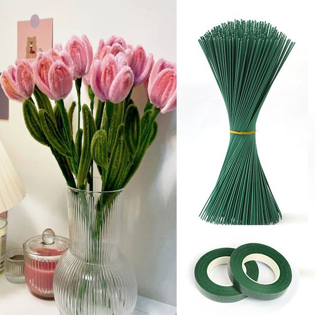 Grüner künstlicher Blumenstiel aus Metall für DIY-Projekte und Simulationsblumen mit 30 cm Länge - Bild 1