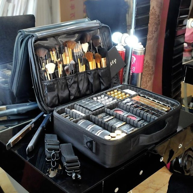 Make-up-Pinsel-Werkzeugkoffer, Kosmetik-Organizer, Reise-Aufbewahrungstasche, schwarz - Bild 1