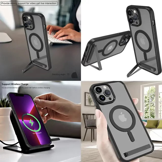 Magnetische Apple iPhone Schutzhülle mit integriertem Ständer in Schwarz - Bild 1