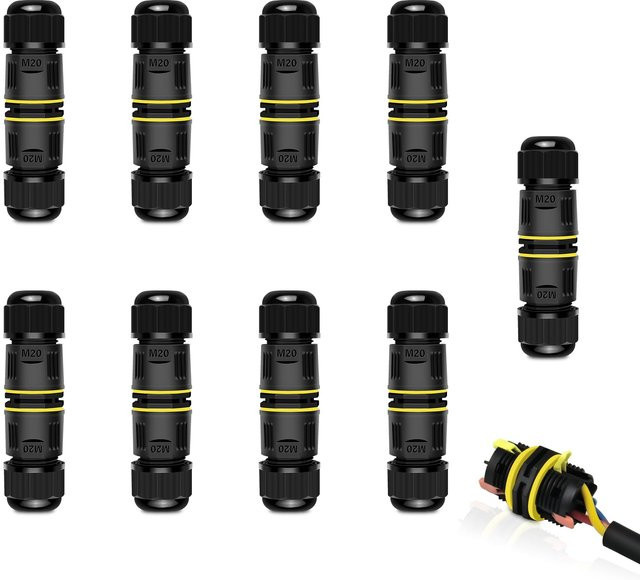 ELECAPITAL IP68 M20 Wasserdichter Kabelstecker mit Schraubterminal für elektrische Lichtanschlüsse, Schwarz - Bild 1