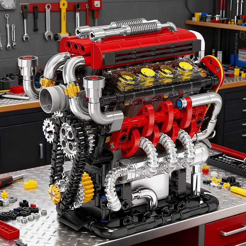 MENBIS V8 Auto-Motor Simulationsmodell, Elektrisch Angetriebene Bau-Spielzeuge, 538 Teile - Bild 3