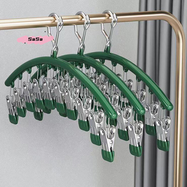 YOWEI Edelstahl-Wäscheständer in Silber oder Grün mit 10 Metallklammern und Halterungshaken - Bild 1