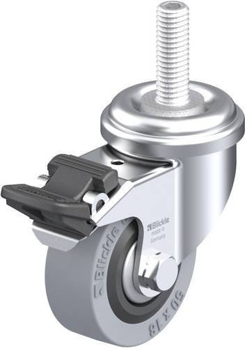 Blickle Lenkrolle LRA-VPA 50G-FI-FA-GS10 mit Feststeller, Rad-Durchmesser: 50 mm, Tragfähigkeit: 40 kg, verzinkter Stahl und Kunststoff in Grau, Schwarz und Silber - Bild 1