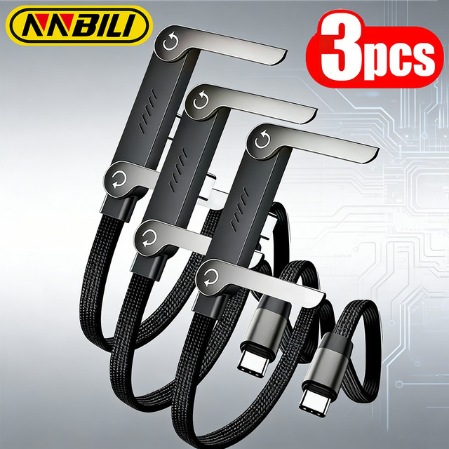 NNBILI 2-in-1 Typ-C-Kabel mit faltbarem Handyhalter, 240 W Schnellladekabel und Datenkabel, Schwarz - Bild 1
