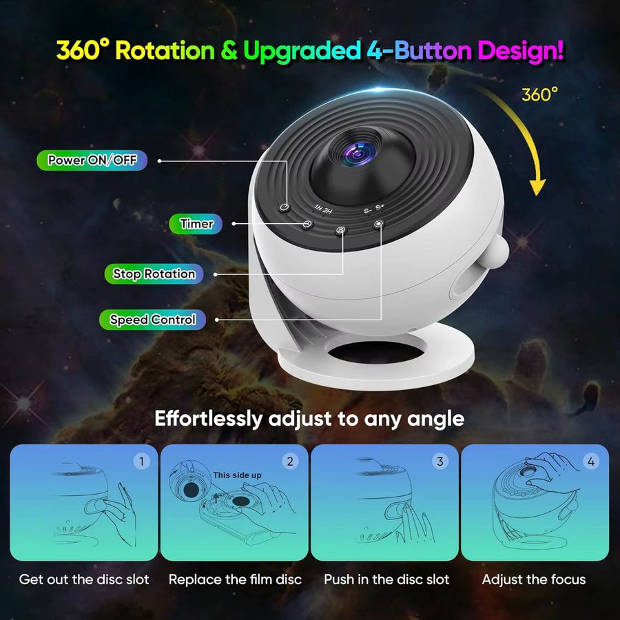 PRO-Upgrade 360 Grad drehbarer Sternenhimmel-Galaxie-Projektor mit 13-in-1 Nebel- und Milchstraßeneffekten in Weiß - Bild 4