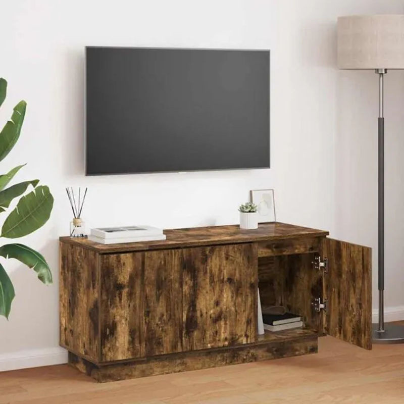 VIDAXL TV-Schrank mit LED in Räuchereiche, Modernes Design aus Holzwerkstoff, B/T/H: 100 x 38 x 49 cm - Bild 1