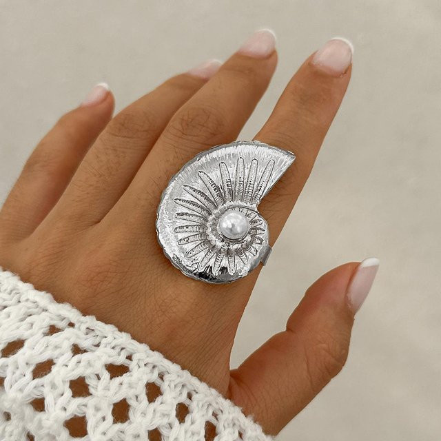 Ring Seestern Muschel, Messing, Silber, Damen, Vintage - Bild 1
