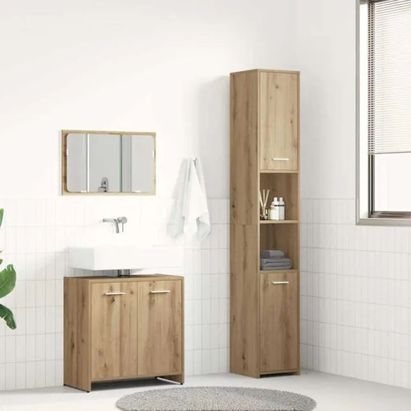 3-tlg. Badmöbel-Set Artisan-Eiche aus Holzwerkstoff von vidaxl in Braun und Beige - Bild 1