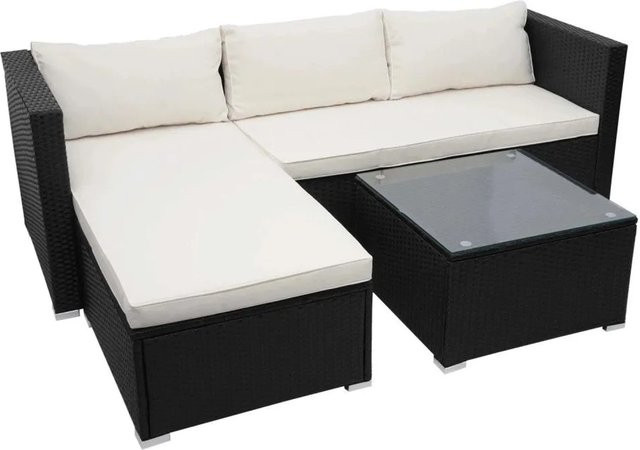 MCW Poly-Rattan Garten-Lounge-Set F57, 3-teilige Sitzgruppe in Schwarz mit beigen Sitz- und Rückenpolstern - Bild 2