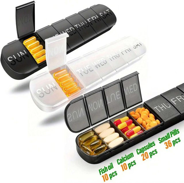 Wöchentliche Pillendose von YOCITY für 7 Tage, tragbarer Tablettenorganizer für Vitamine und Medikamente, Schwarz - Bild 1