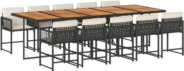 vidaXL 11-teilige Garten-Essgruppe aus PE-Rattan und Akazienholz mit Kissen in Schwarz - Bild 1