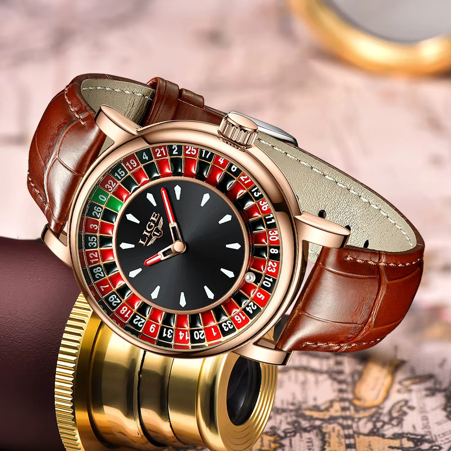 LIGE Armbanduhr Herren, Leder, Analoguhr, Schwarz, Leuchtzeiger, wasserdicht - Bild 4