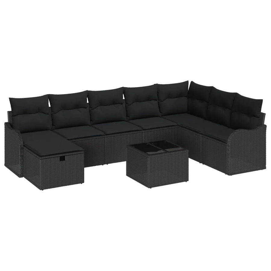 vidaXL Garten-Sofa-Set aus Poly-Rattan in Schwarz mit 9 Teilen und Kissen inklusive Stauraumfunktion - Bild 2