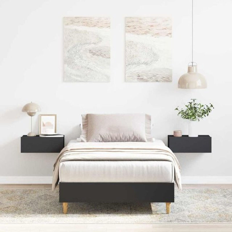 Vidaxl Massivholzbett aus Eukalyptus und Holzwerkstoff in Schwarz, B/T/H: 100 x 200 cm - Bild 1