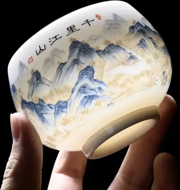 Handgefertigte Keramik-Teetasse aus weißem Porzellan im Schafsfett-Jade-Stil - Bild 1